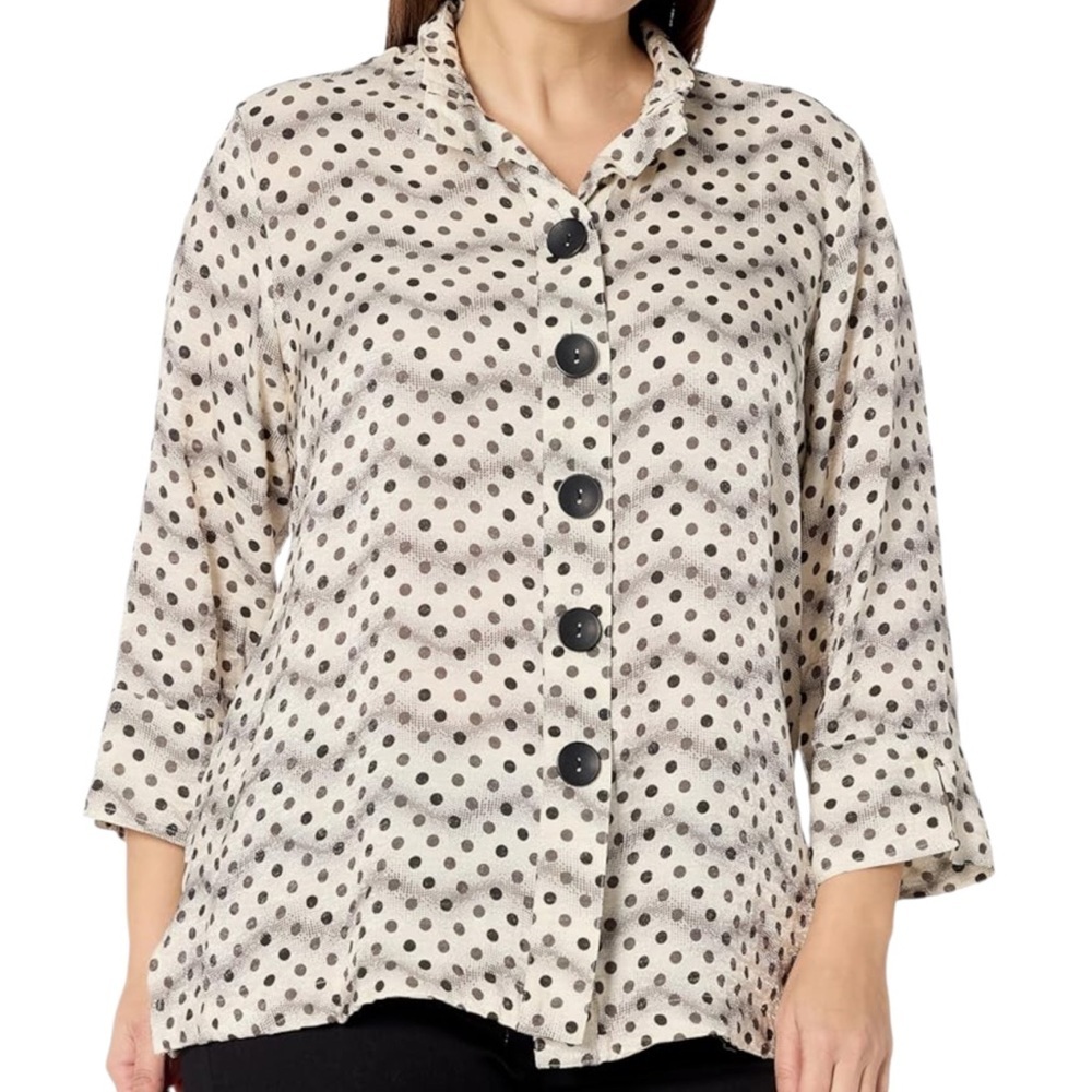 Euc Multiples Polka Dot Button Front Wired Collar… - image 1